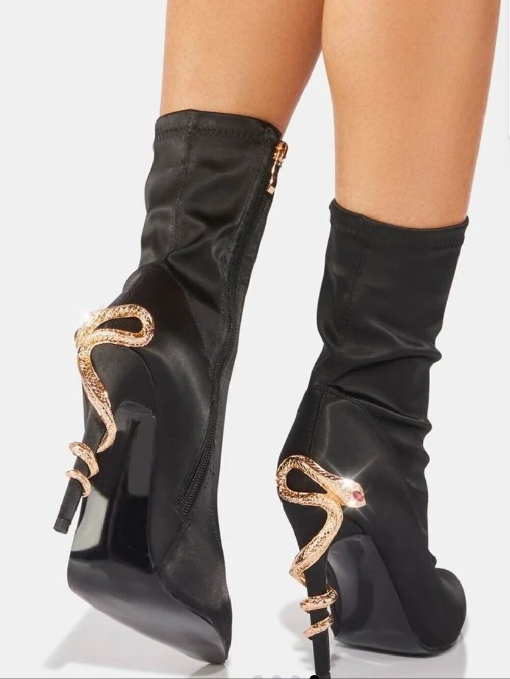 Stiletto Booties w/Gold Snake Accent Heel